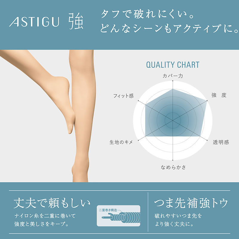 【3足セット】 アスティーグ 強 ストッキング レディース パンスト S~LL (ASTIGU パンティストッキング 婦人 黒 ベージュ 破れにくい) (取寄せ)