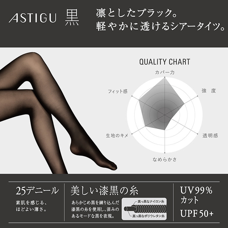 アスティーグ 黒 ストッキング レディース パンスト 25デニール S-M~L-LL (ASTIGU パンティストッキング 婦人 ブラック)