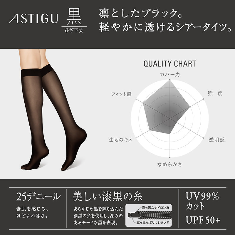 アスティーグ 黒 ショートストッキング ストッキング ひざ下 25デニール 22-25cm (ASTIGU ひざ下丈 ハイソックス 婦人 ブラック 伝線しにくい)