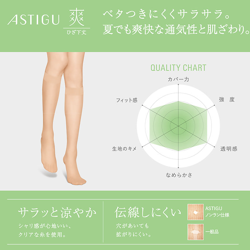 アスティーグ 爽 ショートストッキング ストッキング ひざ下 22-25cm (ASTIGU ひざ下丈 ハイソックス 婦人 ベージュ 伝線しにくい) (在庫限り)
