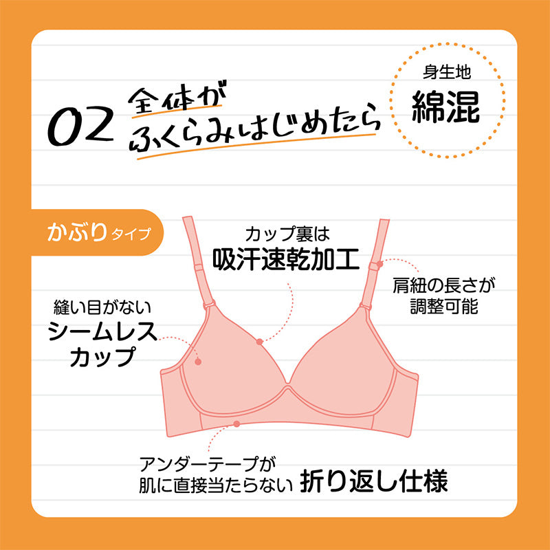 アツギ ジュニアブラ 子供 ブラジャー ノンワイヤー 透けにくい S~L ノンワイヤーブラ 下着 女子 中学生 女の子 綿 ジュニア キッズ インナー