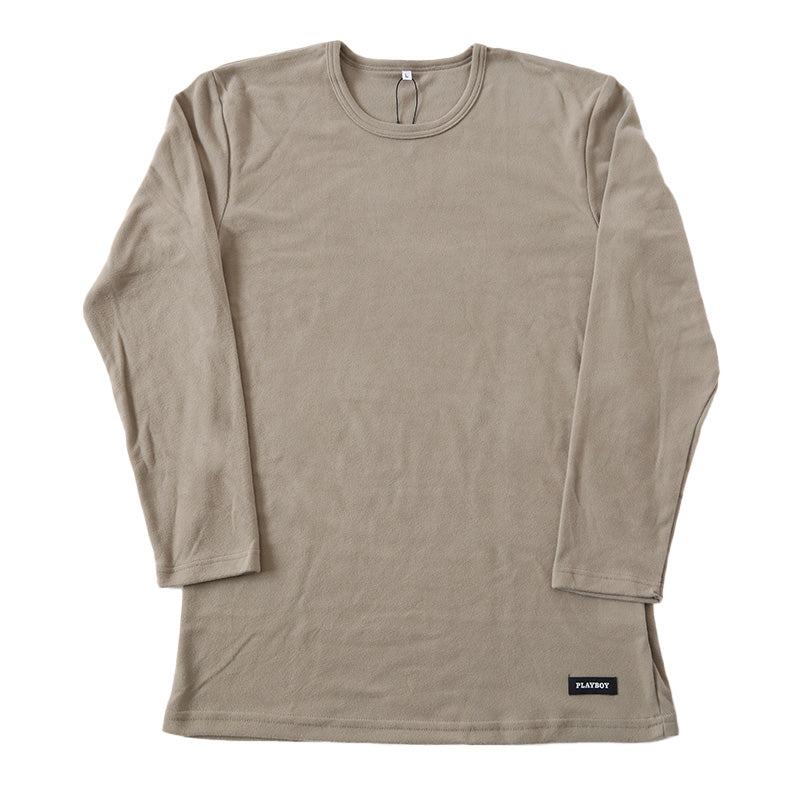 メンズ tシャツ フリース 長袖 インナー 防寒 暖かい あったかい ロンT ブランド プレイボーイ M~LL トップス インナーシャツ 丸首 秋 冬 紳士 肌着 男 クルーネック PLAYBOY アンダーウェア (在庫限り)