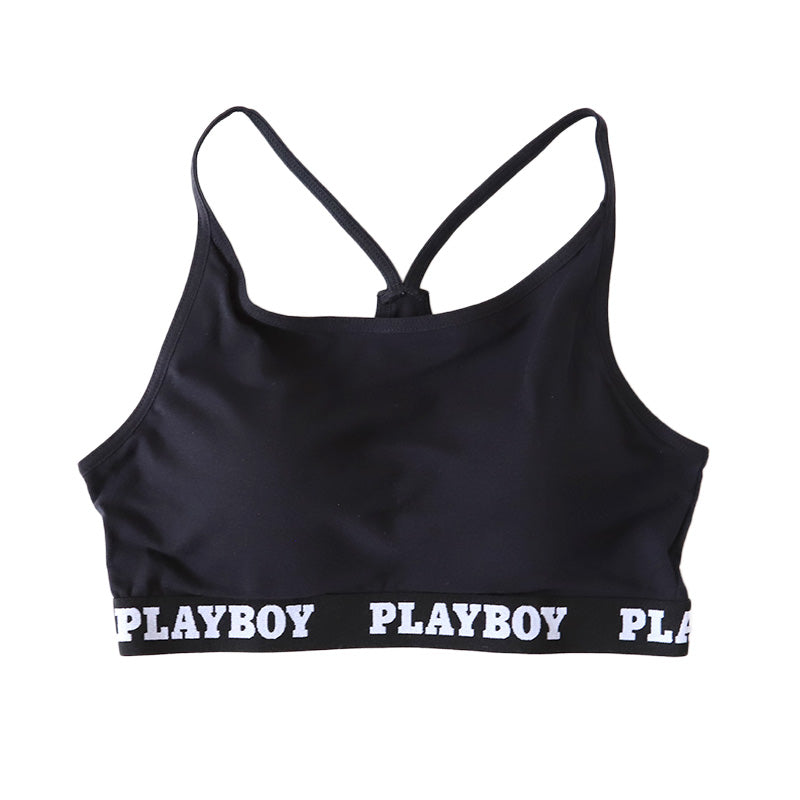 スポーツブラ ハーフトップ レディース スポブラ yバック 婦人 シンプル ブランド ヨガ M L LL ウォーキング ストレッチ PLAYBOY 下着 肌着 インナー PLAY BOY かっこいい 綿混 (在庫限り)