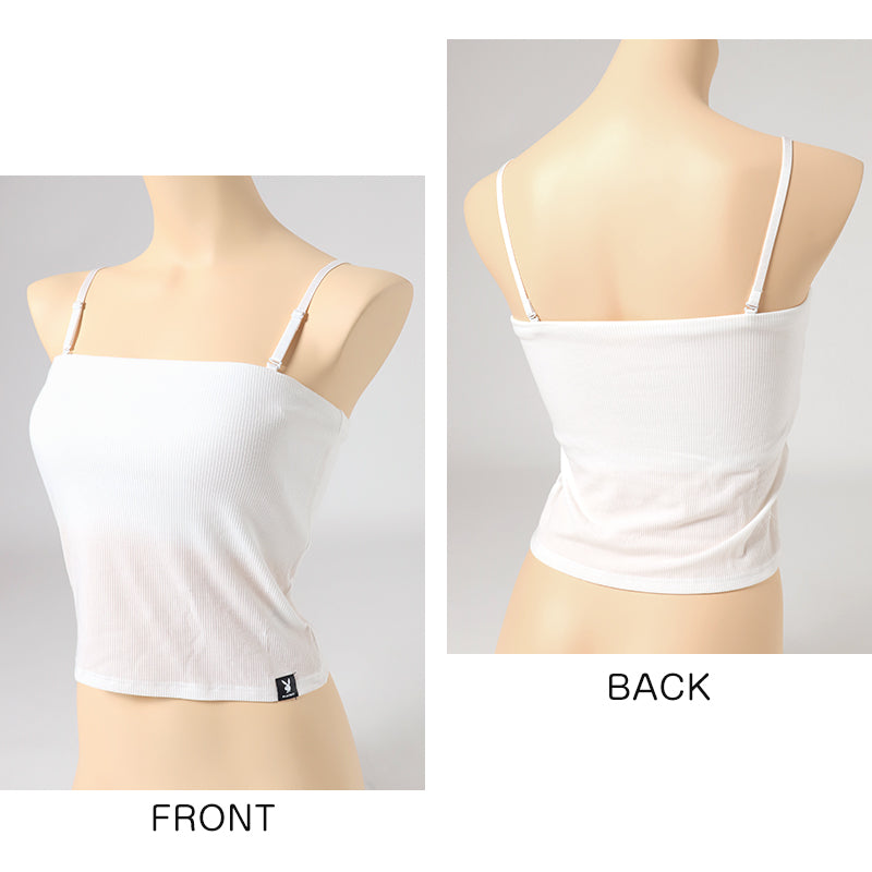 ブラトップ キャミソール カップ付き チューブトップ リブ クロップド丈 M L LL トップス ノースリーブ インナー ノンワイヤー レディース ショート丈 プレイボーイ (在庫限り)