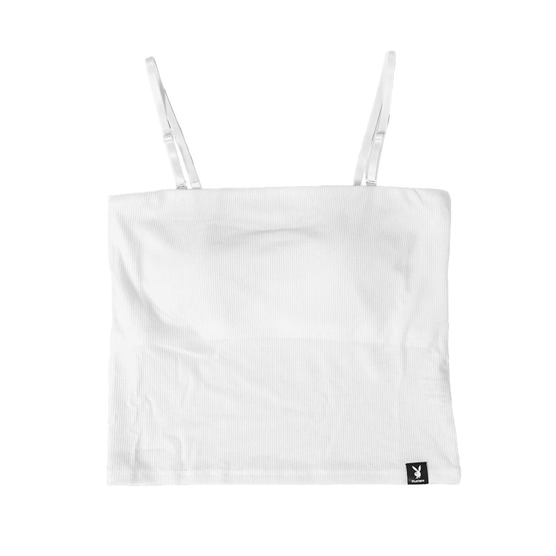 ブラトップ キャミソール カップ付き チューブトップ リブ クロップド丈 M L LL トップス ノースリーブ インナー ノンワイヤー レディース ショート丈 プレイボーイ (在庫限り)