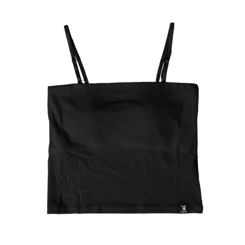 ブラトップ キャミソール カップ付き チューブトップ リブ クロップド丈 M L LL トップス ノースリーブ インナー ノンワイヤー レディース ショート丈 プレイボーイ (在庫限り)