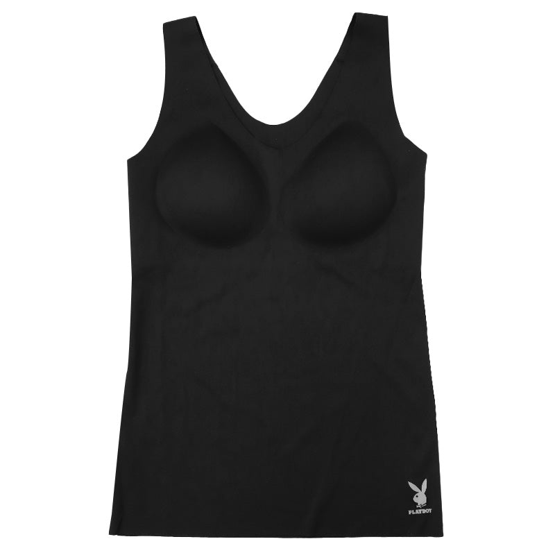 カップ付き タンクトップ レディース ノンワイヤー シームレス 接着 ナイロン ストレッチ PLAYBOY M L LL 響きにくい ブラトップ インナー カップ付きインナー ひびかない タンク ブラトップ 無地 シンプル 快適