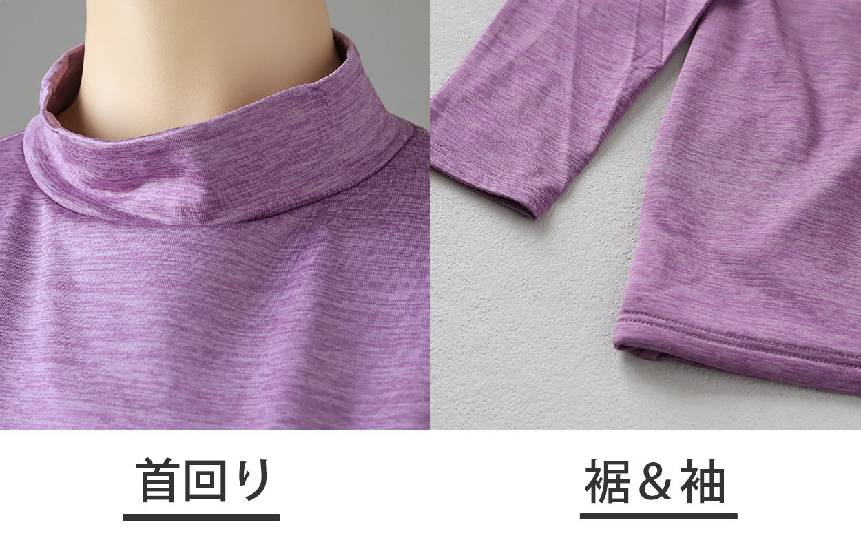 レディース インナー 裏起毛 ハイネック あたたかい 暖かい 8分袖 蒸れない 防風インナー 冬用 ゴルフ 防寒 アンダーシャツ アウトドア 登山 キャンプ スポーツ 黒 紫 グレー ムレない M~LL ツーリング 外仕事 ウィンタースポーツ ブリーズテックス M L LL