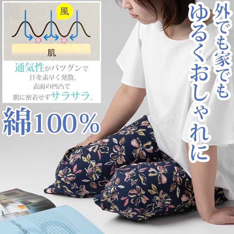 ステテコ レディース 夏 部屋着 綿100% クレープ ワイドパンツ パジャマ 夏用 ルームウェア ひざ下 おしゃれ かわいい M~LL すててこ ルームパンツ ボトムス ズボン 柄 涼しい さらさら コットン リラックス 女性 女子 M L LL (在庫限り)