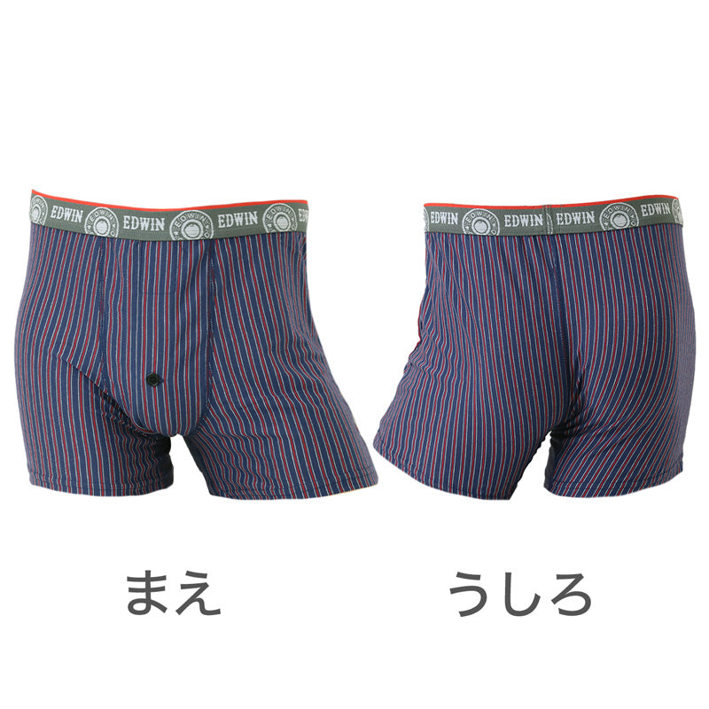 トランクス エドウィン 定番 メンズ EDWIN M L LL ニット生地 前開き 柔らかい 綿素材 快適 前ボタン 動きやすい スポーツ 人気 夏にも快適 秋冬にもおすすめ ゴルフ ブラック ネイビー インディゴ ブランド