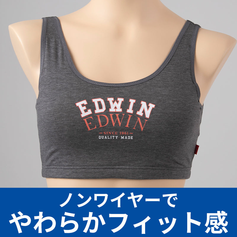 レディース ノンワイヤーブラ モールドカップブラ ハーフトップ EDWIN 綿 フィット感 着け心地 快適 優しい肌触り ストレッチ 動きやすい 快適 下着 インナー ブラジャー ロゴ入り 女子 M L 黒 グレー M・L