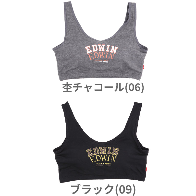 レディース ノンワイヤーブラ モールドカップブラ ハーフトップ EDWIN 綿 フィット感 着け心地 快適 優しい肌触り ストレッチ 動きやすい 快適 下着 インナー ブラジャー ロゴ入り 女子 M L 黒 グレー M・L