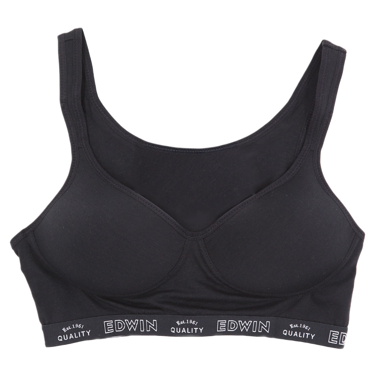 レディース ノンワイヤーブラ モールドカップブラ EDWIN 綿素材 フィット感 柔らかい 着け心地 快適 優しい肌触り ストレッチ 動きやすい 快適 下着 インナー ブラジャー ロゴ入り 女子 M L 黒 チャコール グレー