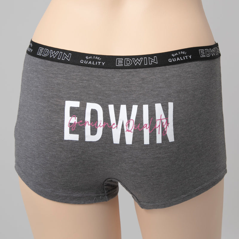 EDWIN レディース ショーツ 1分丈 綿素材 優しい肌触り フィット感 やわらか ストレッチ 動きやすい クロッチあり ロゴ バックプリント 快適 下着 インナー ルームウェア 部屋着 女子 黒 グレー チャコール M L