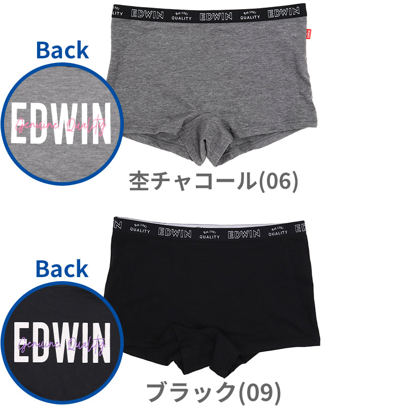 EDWIN レディース ショーツ 1分丈 綿素材 優しい肌触り フィット感 やわらか ストレッチ 動きやすい クロッチあり ロゴ バックプリント 快適 下着 インナー ルームウェア 部屋着 女子 黒 グレー チャコール M L