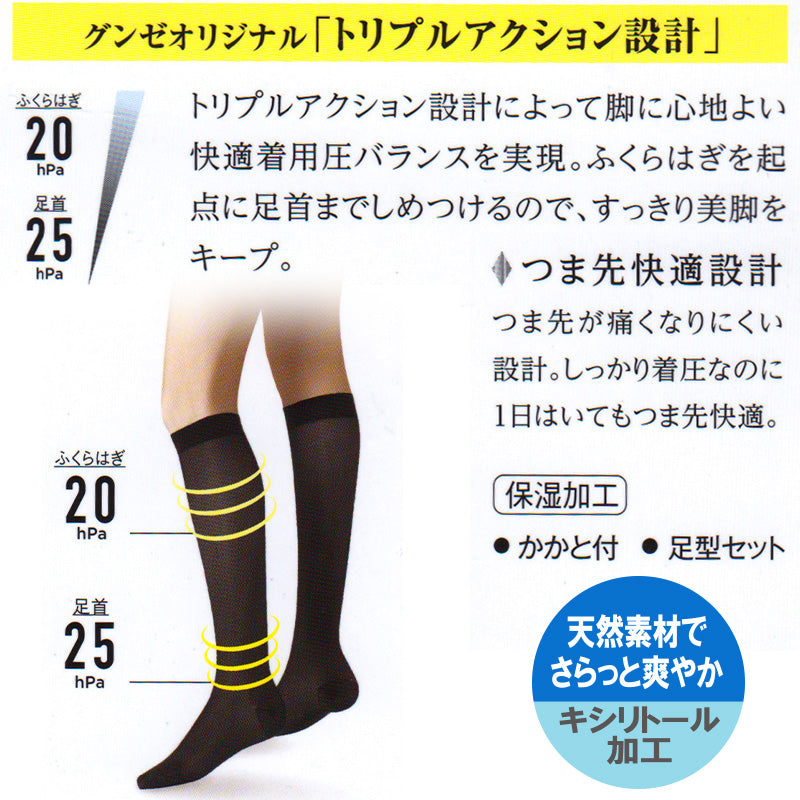 グンゼ 【2枚セット】BeautyShape 足首25hPaハイソックス 23-25cm (レディース GUNZE BeautyShape 加圧 着圧 美脚) (在庫限り)