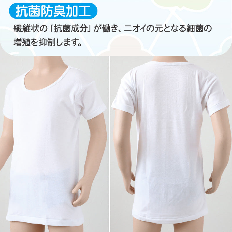 グンゼ 子供 肌着 半袖 男の子 綿100% キッズ インナー 丸首 襟広め 2枚組 100cm~160cm 下着 男子 シャツ 綿100 無地 白 黒 抗菌防臭 セット