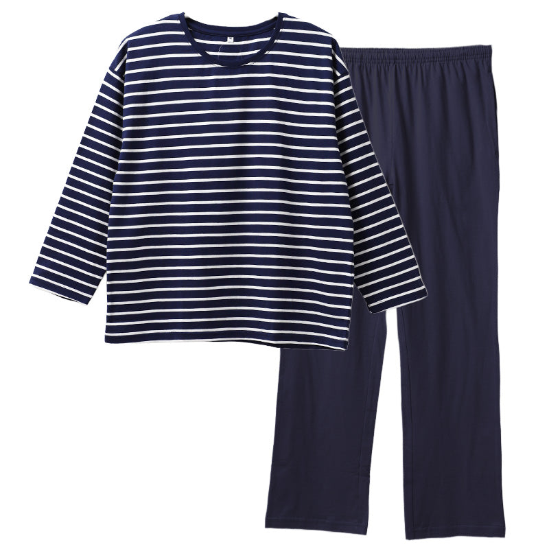 レディース ルームウェア 上下セット 綿100 長袖 ロングパンツ M L LL 部屋着 パジャマ ボーダー柄 セットアップ 婦人 女性用 リラックスウェア 寝間着 普段着 ゆったり シンプル おしゃれ ワンマイルウェア コットン 天然素材 肌触り 快適 通気性 部屋着セット おしゃれ