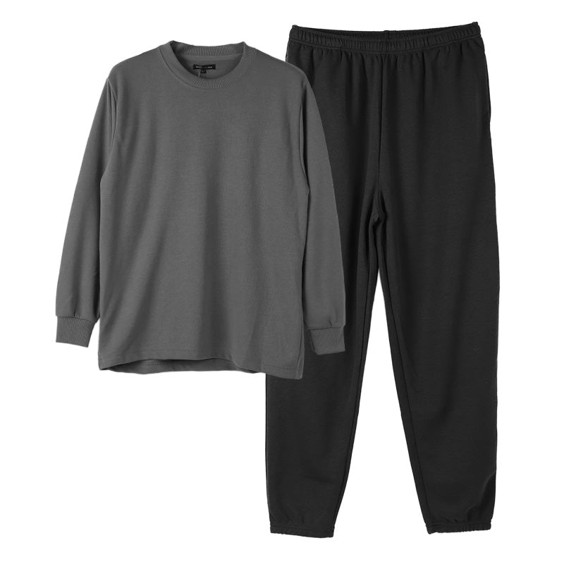 ルームウェア メンズ パジャマ 上下セット 長袖 秋 冬 保温 丸首 クルーネック 前閉じ 部屋着 M L LL 紳士 無地 セットアップ シンプル リラックスウェア 保温性 軽量 柔らか 快適 おしゃれ 父の日 プレゼント ギフト ダンボールニット