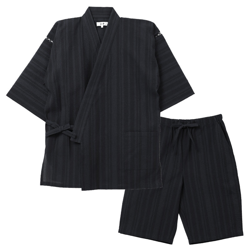 しじら 甚平 メンズ 綿混 ルームウェア 部屋着 上下セット 夏用 夏服 パジャマ M L LL 半袖 和風 和装 肌離れ ウエストゴム ウエストひも ゴム取替口 風呂上がり 寝間着 寝巻き ナイトウェア リラックス ワンマイル 夏祭り 父の日 敬老の日 ギフト