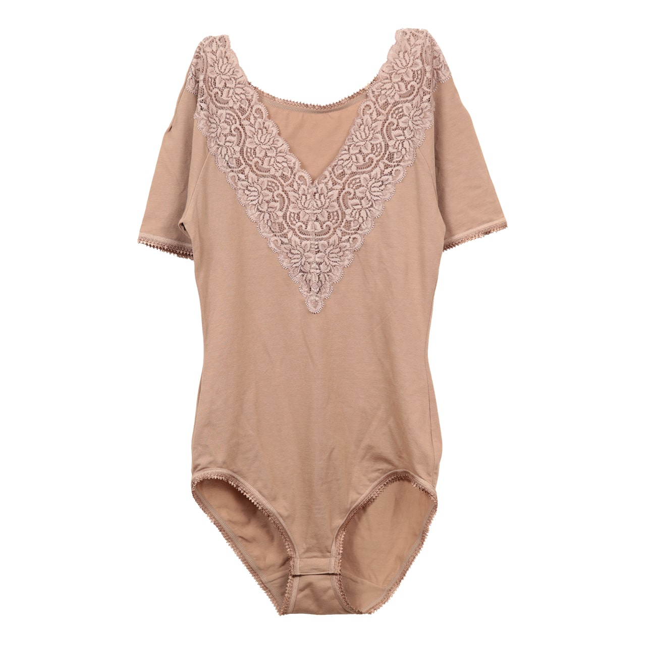 レディース めくれ上がらないインナー ボディブリファー 半袖 M・L (下着 婦人 女性 襟レース 3分袖 日本製 黒 ズボン チラ見え防止) (在庫限り)