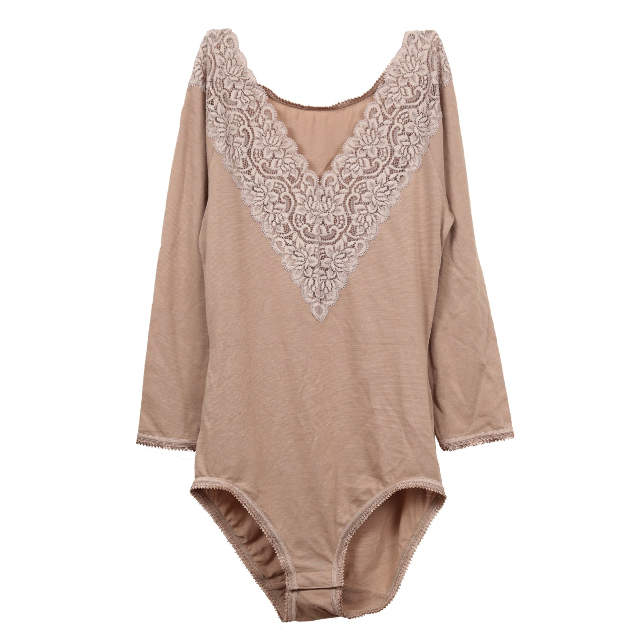 レディース めくれ上がらないインナー ボディブリファー 長袖 M・L (下着 長袖 肌着 日本製 防寒 チラ見え 襟レース 8分袖) (在庫限り)