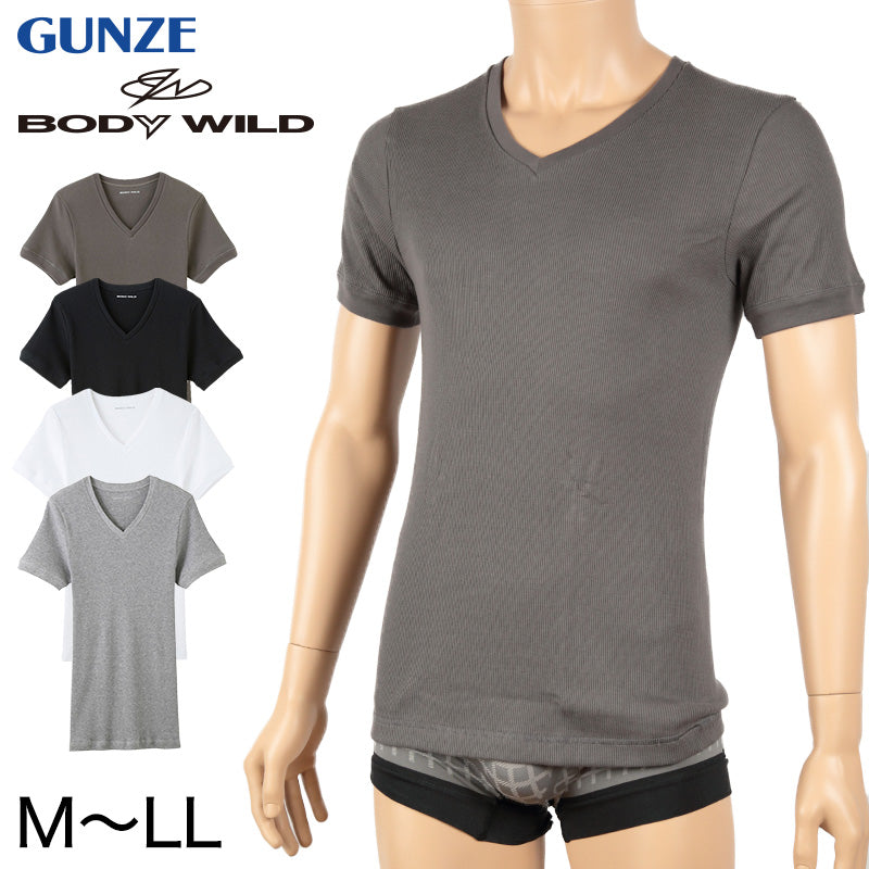 グンゼ BODY WILD Vネック リブ Tシャツ bodywild 綿100% M~LL (GUNZE ボディーワイルド メンズ 男性 下着 肌着 tシャツ インナー 半袖 M L LL) (在庫限り)