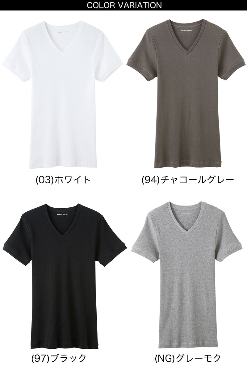 グンゼ BODY WILD Vネック リブ Tシャツ bodywild 綿100% M~LL (GUNZE ボディーワイルド メンズ 男性 下着 肌着 tシャツ インナー 半袖 M L LL) (在庫限り)