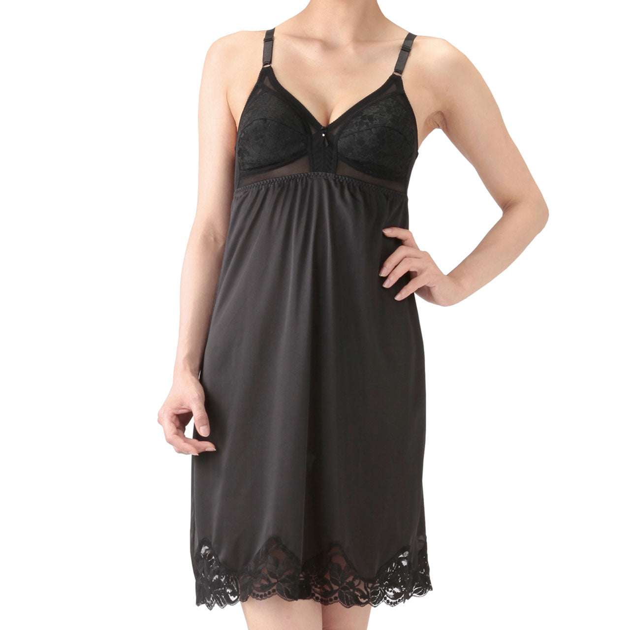 カップ付き スリップ インナー ロング丈 ブラスリップ キャミソール 90cm丈 A70~B95 (下着 レディース ランジェリー ワンピース ペチコート フルカップ ノンワイヤー サテン 静電気防止) (在庫限り)