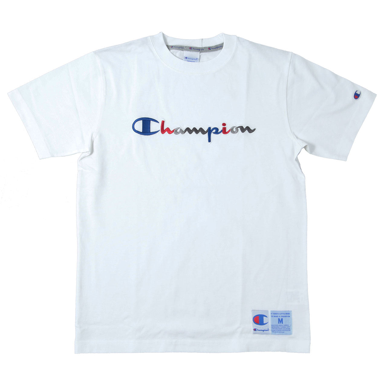Champion 前身刺繍Tシャツ S~XL (チャンピオン 綿100% 半袖 クルーネック 丸首 ロゴ メンズ) (在庫限り)