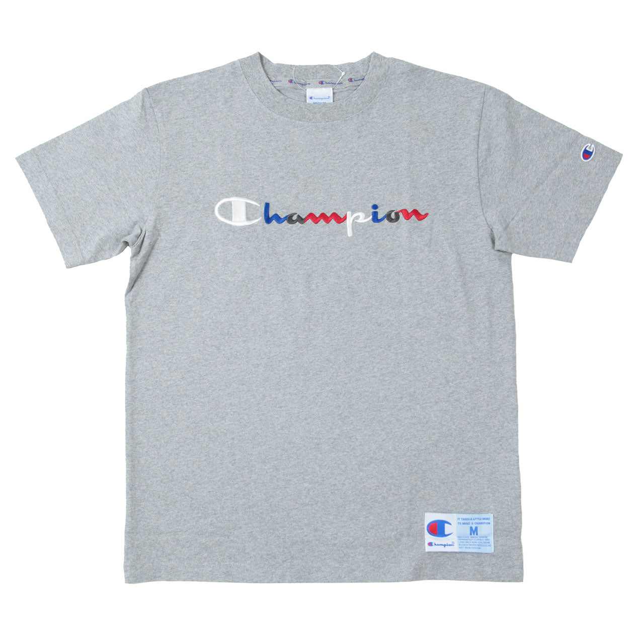 Champion 前身刺繍Tシャツ S~XL (チャンピオン 綿100% 半袖 クルーネック 丸首 ロゴ メンズ) (在庫限り)