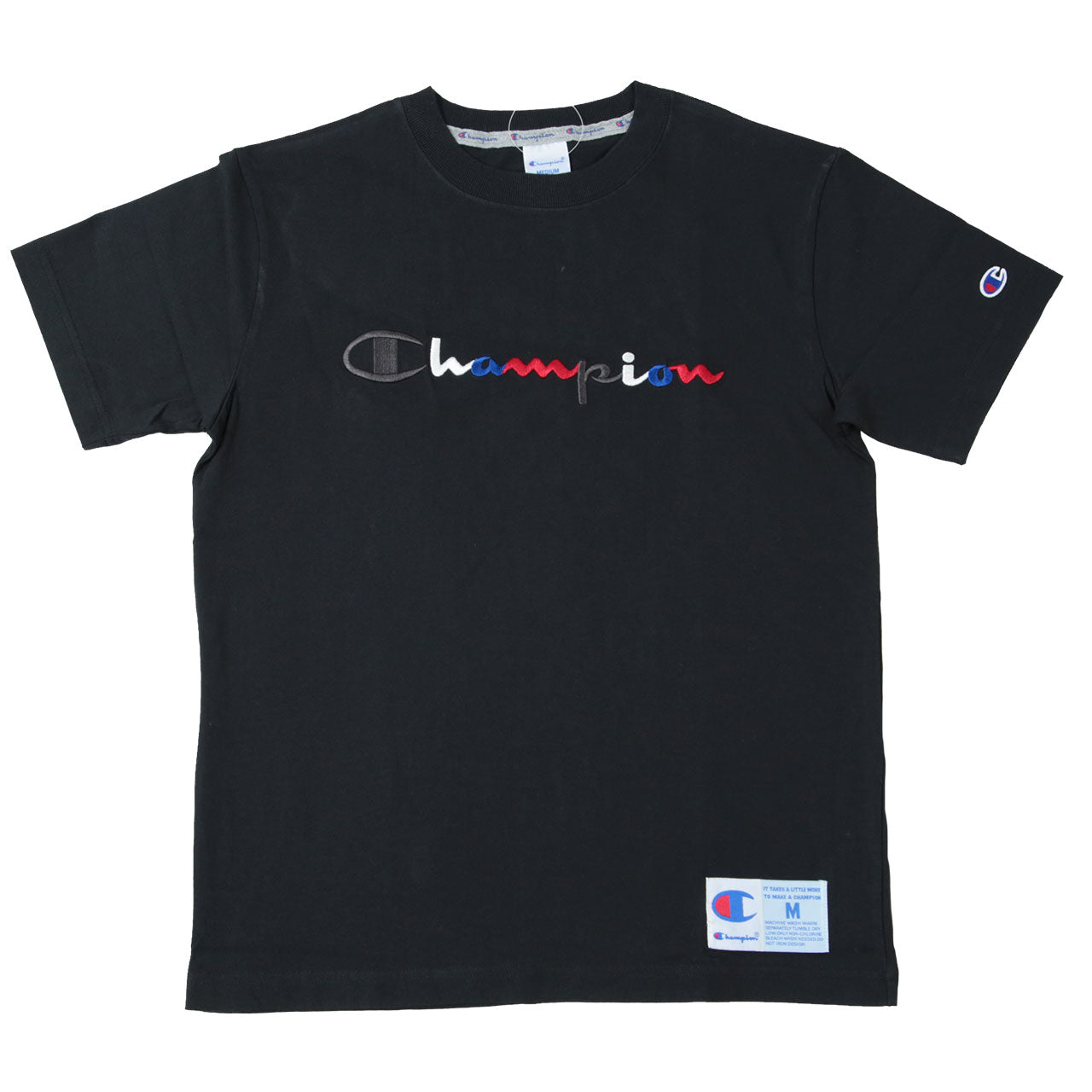 Champion 前身刺繍Tシャツ S~XL (チャンピオン 綿100% 半袖 クルーネック 丸首 ロゴ メンズ) (在庫限り)