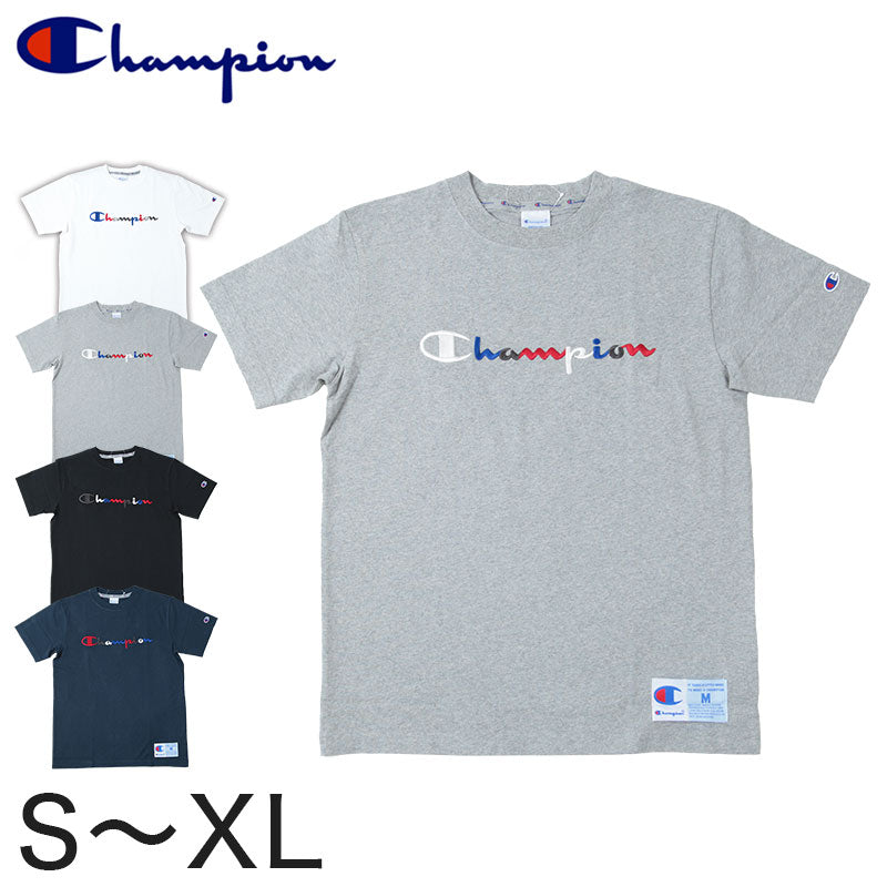 Champion 前身刺繍Tシャツ S~XL (チャンピオン 綿100% 半袖 クルーネック 丸首 ロゴ メンズ) (在庫限り)