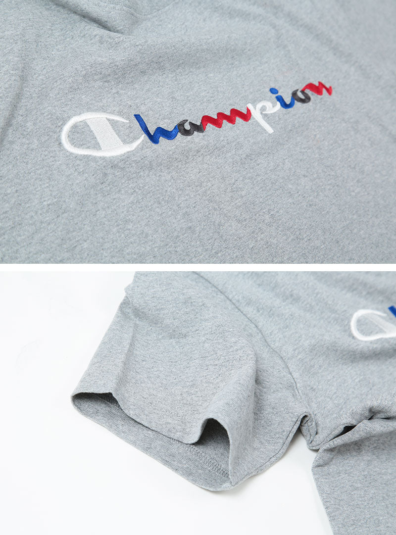 Champion 前身刺繍Tシャツ S~XL (チャンピオン 綿100% 半袖 クルーネック 丸首 ロゴ メンズ) (在庫限り)