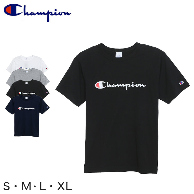 Champion メンズ 丸首 半袖Tシャツ (S~XL)(ベーシック チャンピオン ブランド 紳士 半袖シャツ 綿100% 大きいサイズあり) (在庫限り)