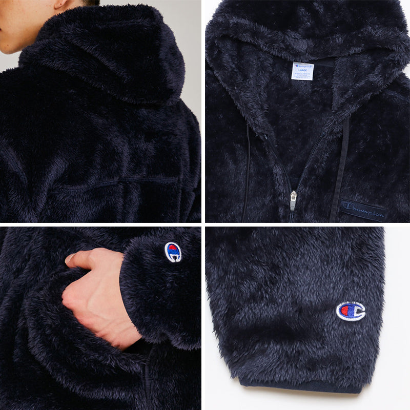 Champion ジップフードフリースジャケット M~XL (メンズ レディース パーカー ふわふわ もこもこ) (送料無料) (在庫限り)