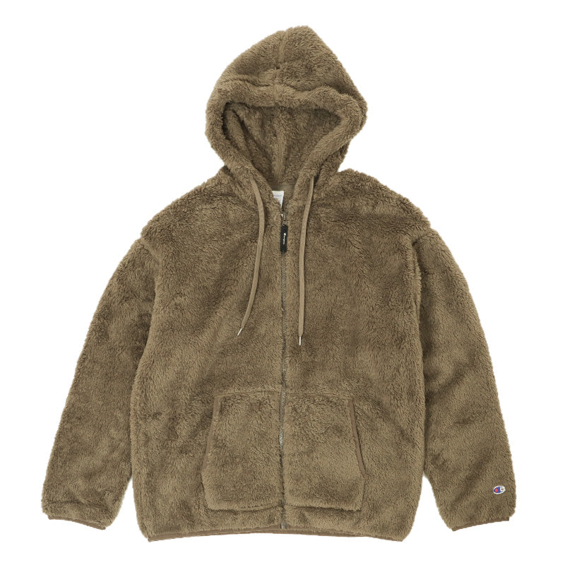 Champion チャンピオン フリースジャケット メンズ ボアジャケット ジップパーカー シェルパフリース フード付き ジップアップ もこもこ あったか 防寒 保温 軽量 長袖 アウター フリースパーカー ボアパーカー フーディー フーデッドジャケット