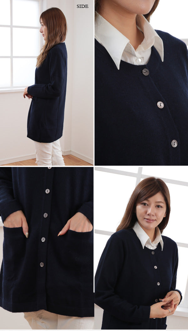 カシミヤ100% ロング カーディガン 丸首 レディース M~3L (カシミア カシミヤ100 ニット カーデ ロング丈 カシミア100% ゆったり 無地 薄手 アルカディアルカ) (送料無料) (在庫限り)