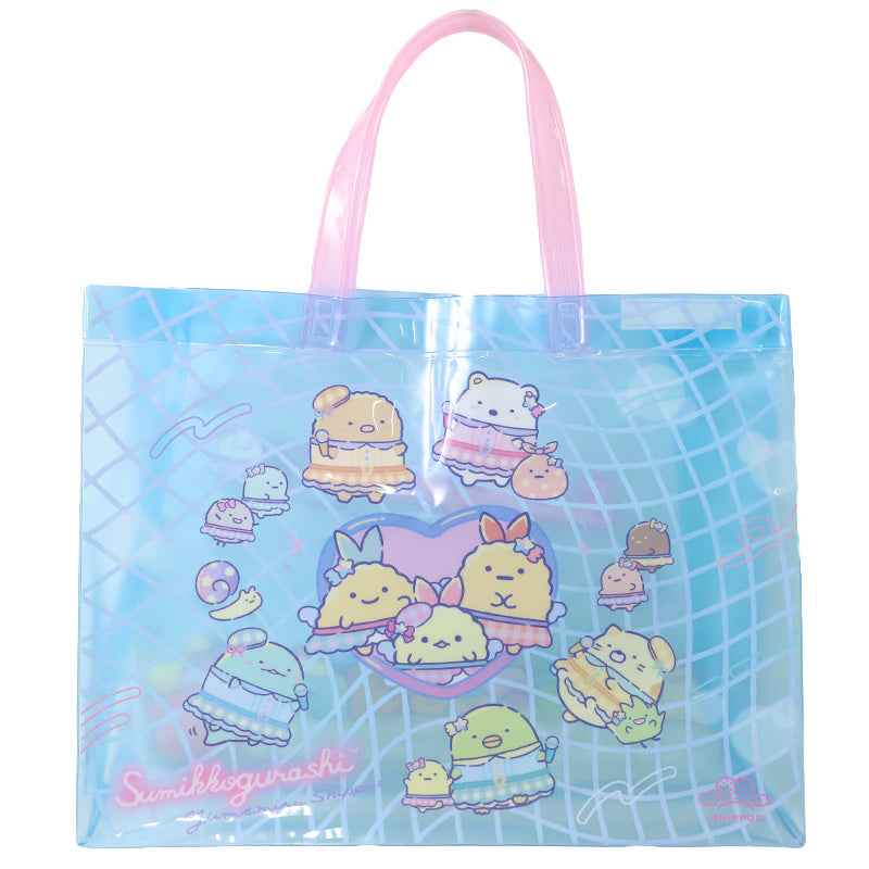 プールバッグ すみっコぐらし トートバッグ キッズ 子供 女の子 男の子 ビニールバッグ PVC リバーシブル お名前スペース付き スイミングバッグ 水泳バッグ W36×H28×D11 海水浴 水遊び 夏 レジャー 幼稚園 保育園 小学生 ピンク ブルー