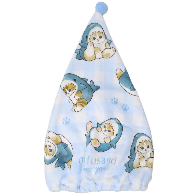タオルキャップ mofusand モフサンド キッズ 子供 ヘアキャップ キャップタオル タオル帽子 プールタオル ポリエステル キャラクター かわいい 約W23×H40cm ベージュ サックス ブルー お風呂上がり スイミング 水泳 プール 海水浴 夏