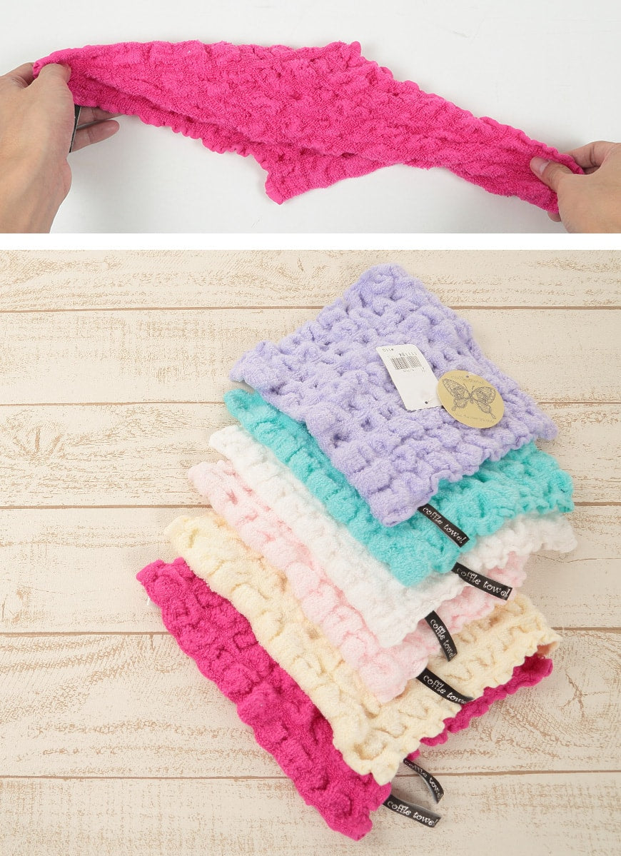 コッフルタオル 無撚糸 ワッフル調ハンドタオル 約22×22cm (coffle towel ハンカチ おてふき ハンドタオル カラータオル 厚地 無地 業務用 丈夫 軽量 吸水 吸汗 介護 ホテル 旅館 病院 美容院 サロン) (在庫限り)