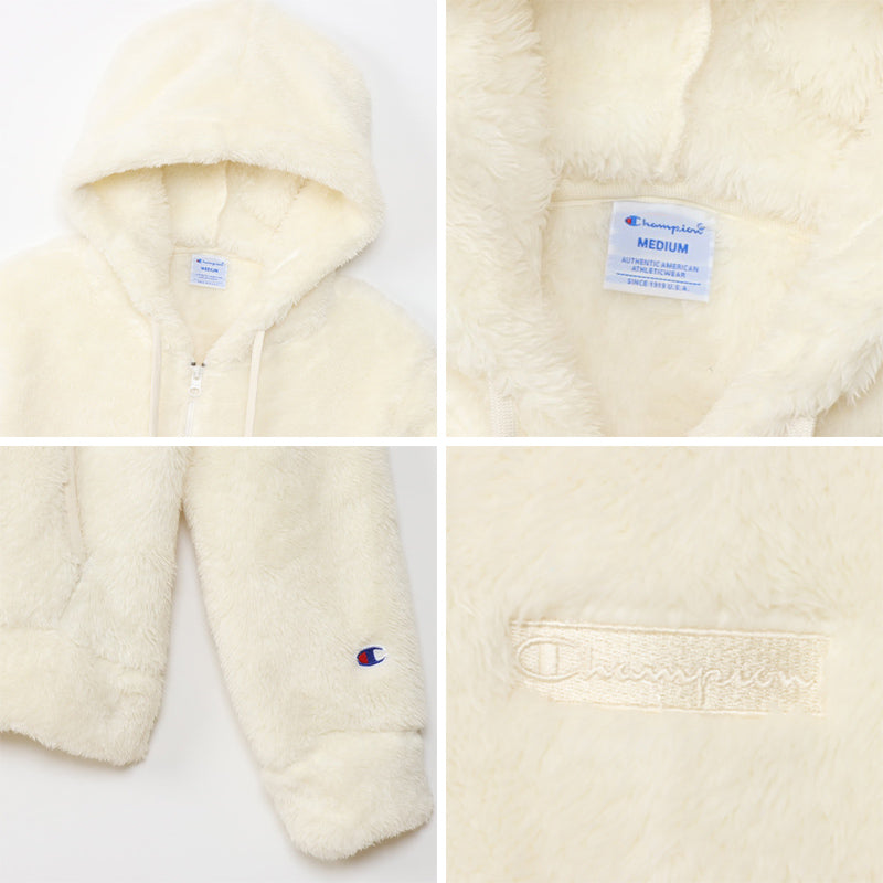 Champion レディース フリース ジャケット シープ M・L Champion ジップパーカー ロゴ入り フリース ボア 重ね着 冬 カジュアル ウィメンズ (送料無料) (在庫限り)