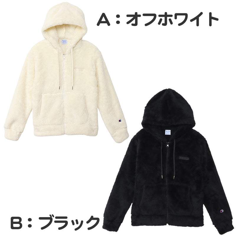 Champion レディース フリース ジャケット シープ M・L Champion ジップパーカー ロゴ入り フリース ボア 重ね着 冬 カジュアル ウィメンズ (送料無料) (在庫限り)