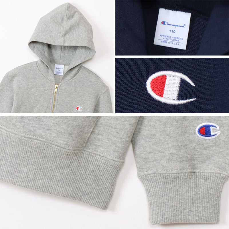Champion パーカー 子供 キッズ 男の子 女の子 裏毛 ジップ 100cm~160cm champion フード アウター キッズ ボーイズ ガールズ (在庫限り)