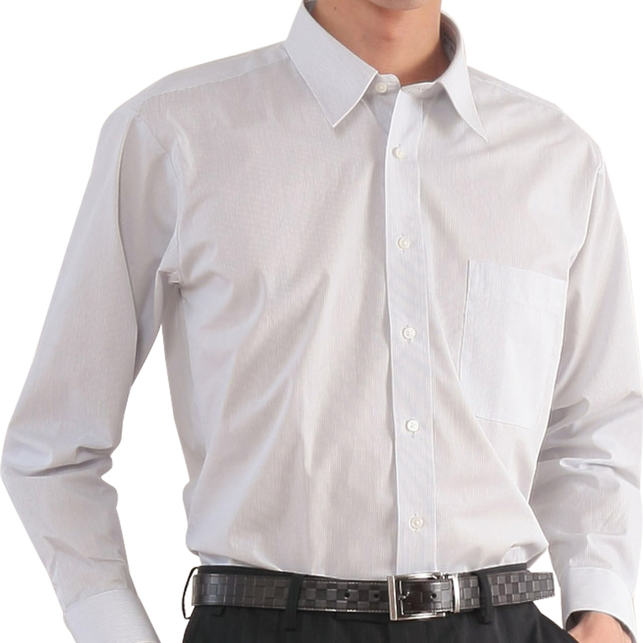 カッターシャツ メンズ 長袖 形態安定 (グレー) 28サイズ展開 (ドレスシャツ ストライプ柄 ワイシャツ ノーアイロン yシャツ シャツ 紳士) (在庫限り)