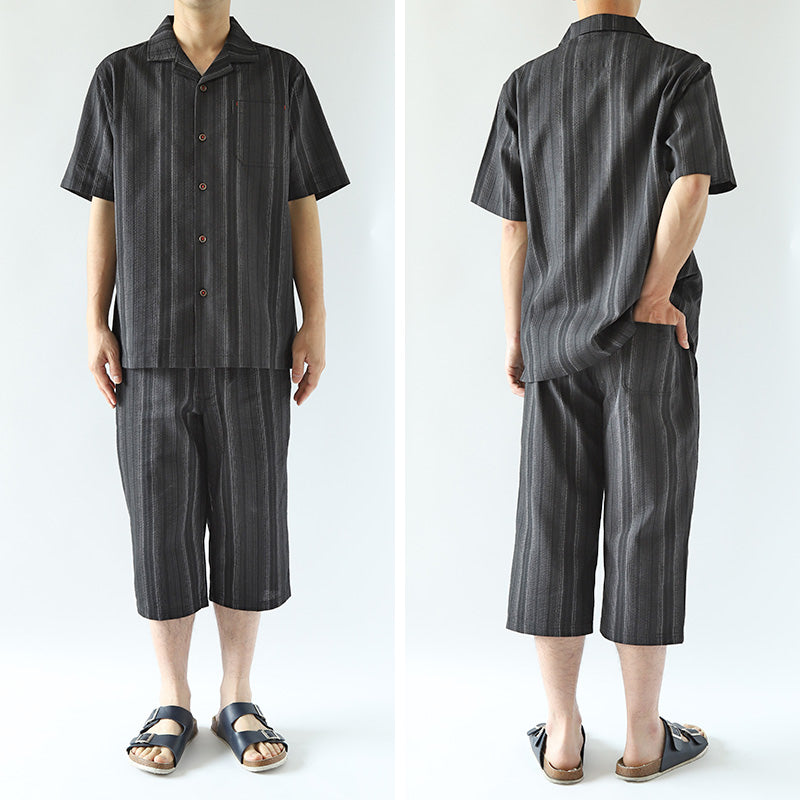 和柄 シャツ 開襟 メンズ 夏 大きいサイズ しじら織り 和風 半袖 M~4L おしゃれ 涼しい 和服 和装 パジャマ 寝巻き 部屋着 ホームウェア ルームウェア アウター tシャツ トップス 父の日 ギフト プレゼント 30代 40代 50代 ブラック ネイビー M L LL 3L 4L (在庫限り)