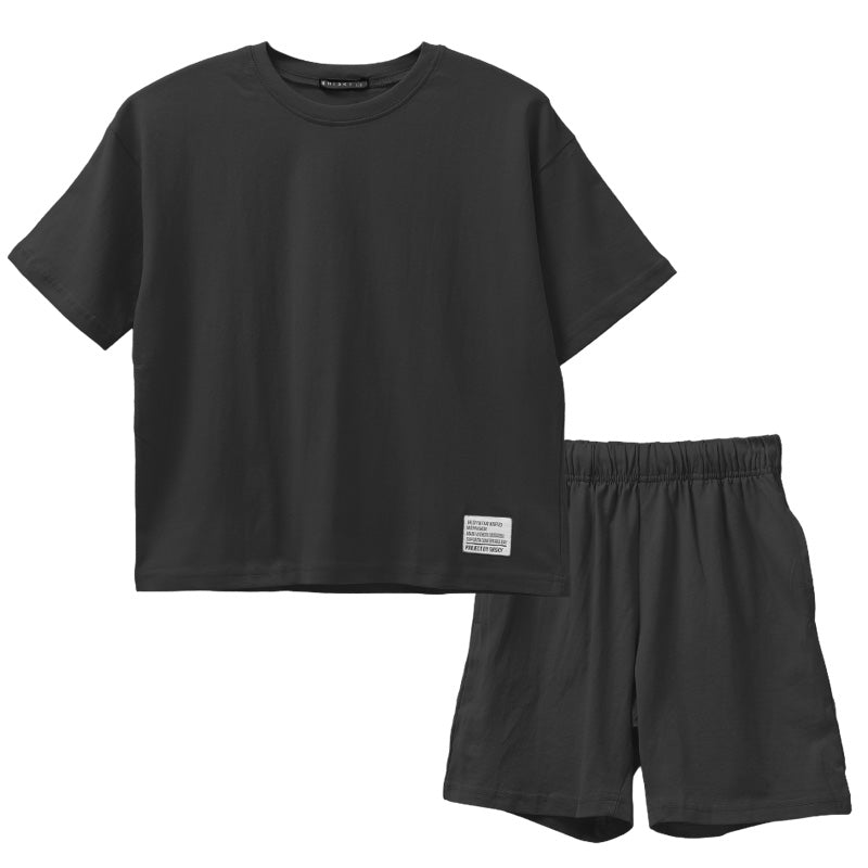 キッズ セットアップ 子供服 半袖 ハーフパンツ 上下セット 綿100% オーバーサイズ 130 140 150 160 cm 夏服 男の子 女の子 ジュニア ルームウェア 部屋着 パジャマ 小学生 中学生 SHISKY ポケット付き 調整紐 無地 おしゃれ ゆったり 通学 外遊び