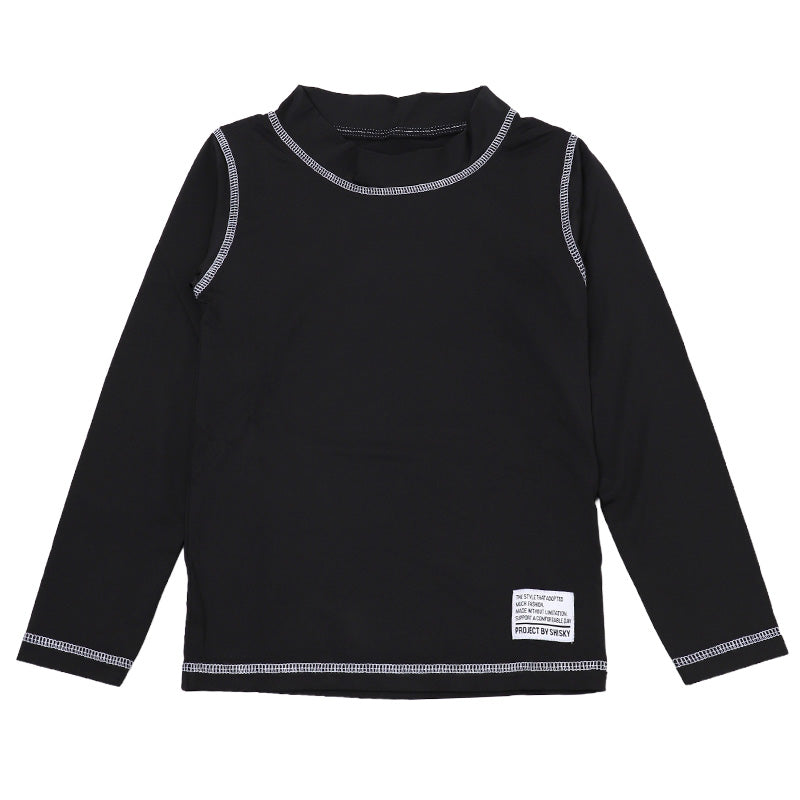 ラッシュガード キッズ 長袖 子供 ジュニア 水着 スクール水着 130cm 140cm 150cm 160cm 学校 プール 海 男の子 女の子 男女兼用 ハイネック かぶり ファスナーなし 薄手 ストレッチ ソフトフィット 無地 ステッチ 日焼け対策 水泳 海水浴 小学生