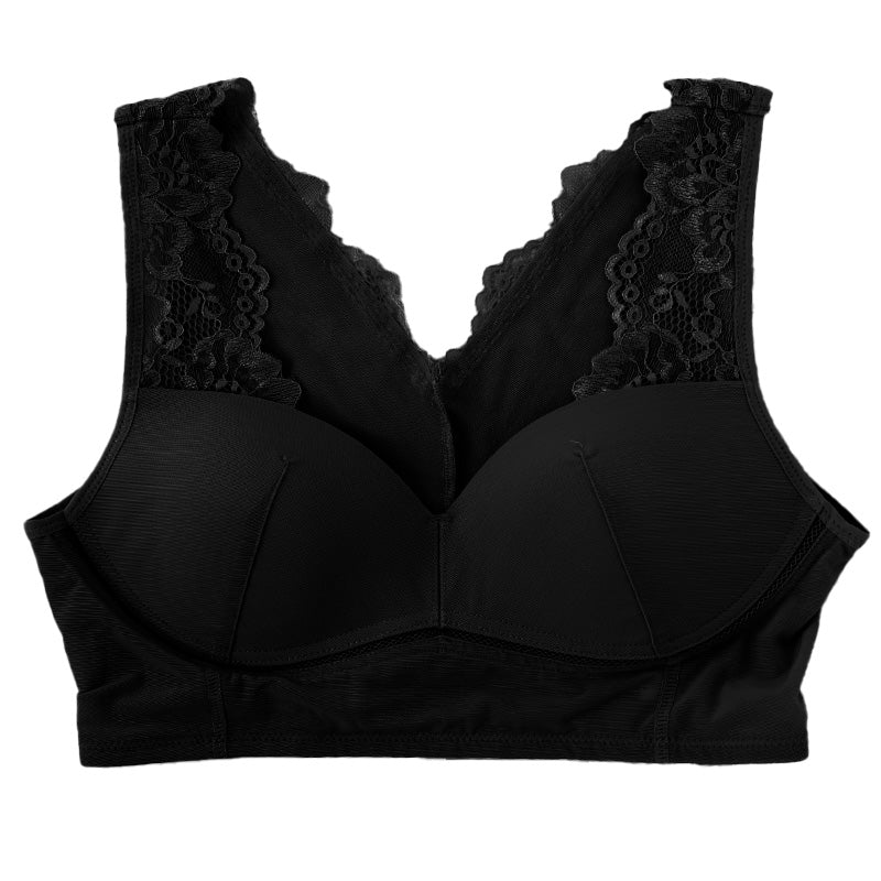 ブラジャー 補正 下着 レディース 女性 ストレッチ ノンワイヤー M L LL (補整 インナー ノンワイヤー 姿勢矯正 引き締め フルカップ レース メッシュ 花柄)