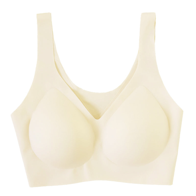ノンワイヤーブラ シームレス ハーフトップ ブラジャー ひびきにくい レディース M~3L 縫い目なし 段差レス アウターにひびかない 下着 インナー モールドカップ シンプル 無地